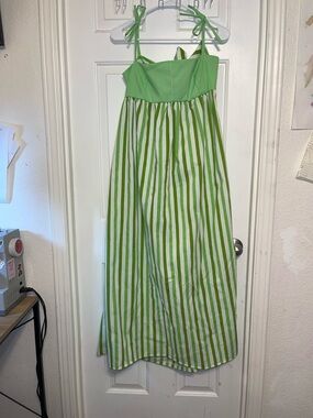 Green Striped Tie-Shoulder and tie back Maxi Dress handmade